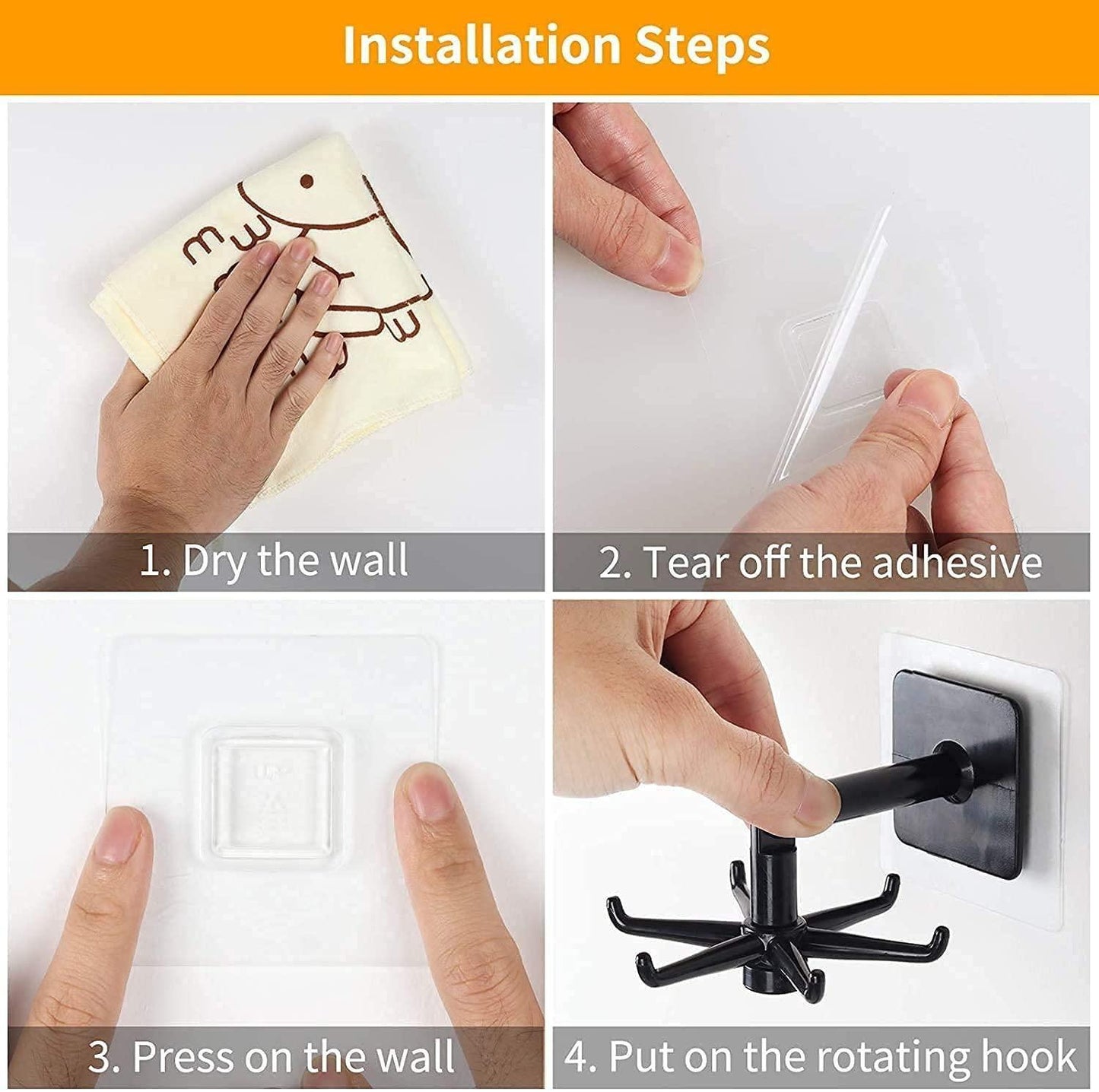 Hooks-Adjustable Rotating Folding Wall Mounted Utensils Hook Hangers(Pack of 4)